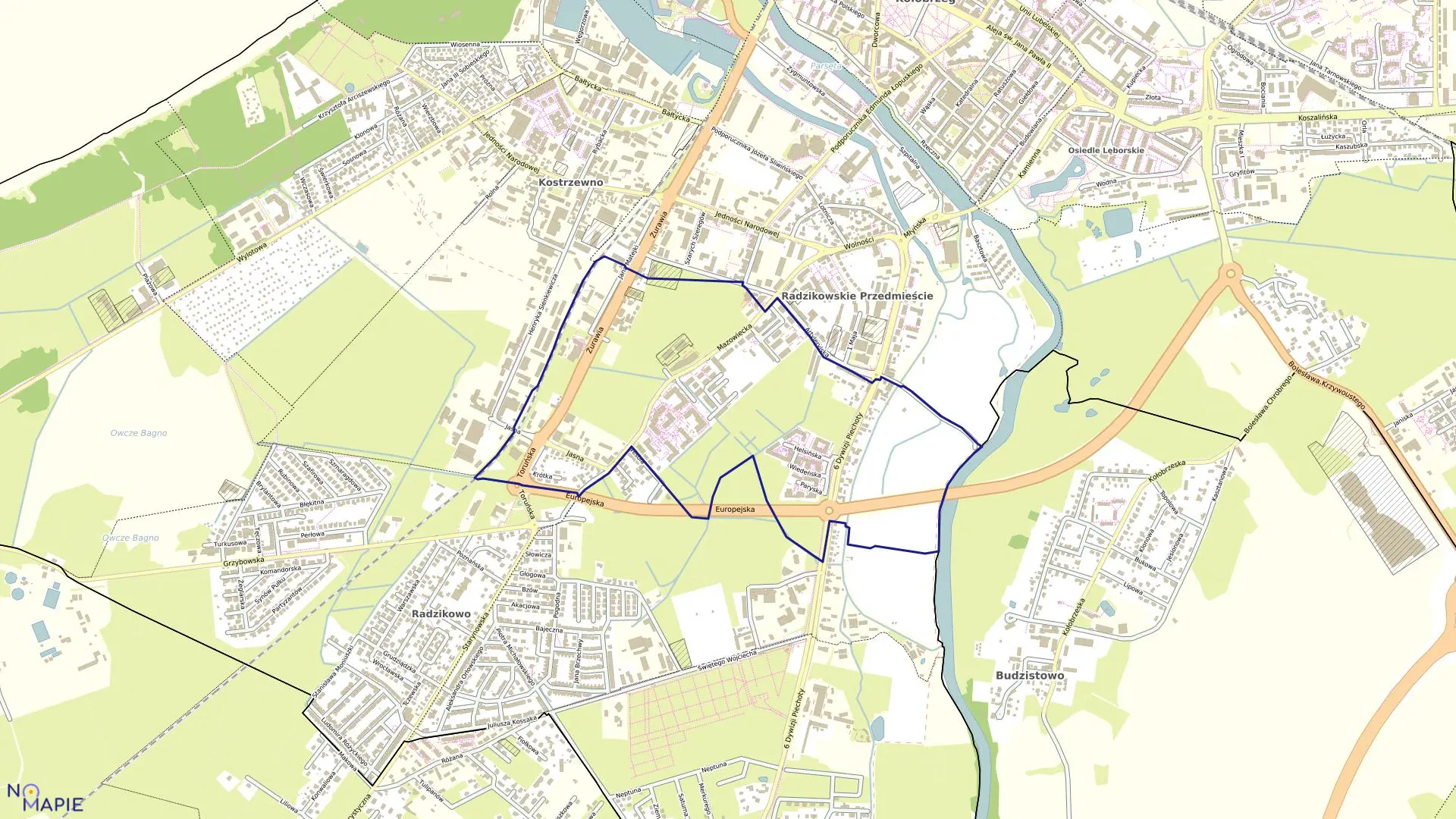 Mapa obrębu 18 w mieście Kołobrzeg